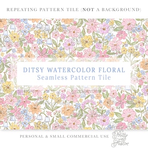 Watercolor Ditsy Floral Seamless Repeating Pattern File, Wildflower Fabric Print, Preppy Seamless Heirloom, Personalized stationery 158