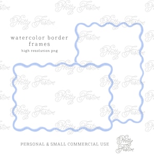 5x7" printable Blue Wavey Scallop Watercolor Border card template, 6x4", printable frame background for invitations to print at home 043