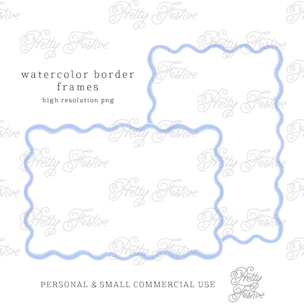 5x7" printable Blue Wavey Scallop Watercolor Border card template, 6x4", printable frame background for invitations to print at home 043