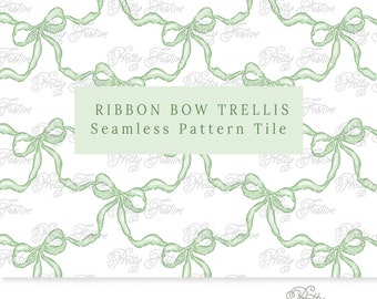 Green Bow Trellis Pastel Seamless Repeating Pattern, preppy bow lattice fabric print, grand millennial, monogram stationery, gift wrap 148