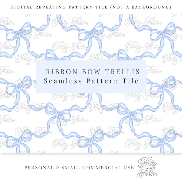 Pastel Blue Bow Trellis Seamless Repeating Pattern png, preppy bow lattice fabric print, grand millenial, monogram stationery, gift wrap 148