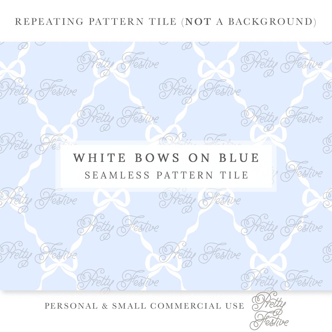 White & Blue Vintage Bow Trellis Repeating Pattern File Jpeg Hand Drawn ...