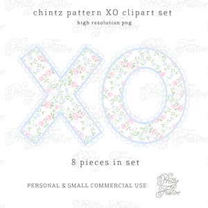 Pink Floral Chintz Valentine XO Clipart Png Sublimation Design. Faux Embroidery Patch Valentines, Preppy Grandmillennial for cards, tags 112