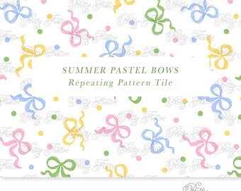 Bows & Ribbons Pastel Confetti Seamless Repeating Pattern Tile for SS24, Ditsy Preppy Heirloom Pattern girls fabric print, stationery 151