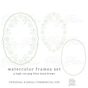 3 sage green watercolour clipart frames mint green oval frames for invitations, scrapbooking, stationery, printable labels 002