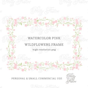 Watercolour Pink Wild Flowers Border Frame Clipart, Heirloom Grandmillennial Preppy Pink Floral Frame, Climbing Rose Clipart 120