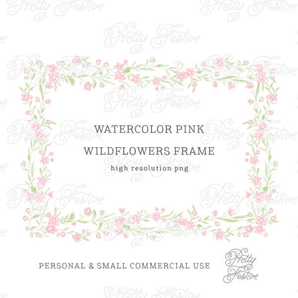 Watercolour Pink Wild Flowers Border Frame Clipart, Heirloom Grandmillennial Preppy Pink Floral Frame, Climbing Rose Clipart 120