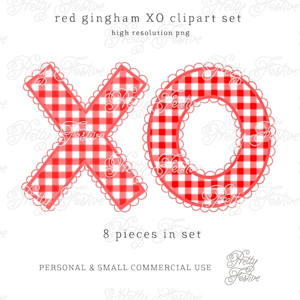 Valentine Red Gingham XO Clipart Png Sublimation Design. Faux Applique Patches Valentines, Preppy Grandmillennial for cards, tags, 112