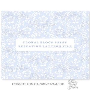 Chinoiserie Block Print Pattern White on Blue Seamless Repeating Tile, Fabric Print, Blue Christmas Pattern, Preppy Winter Repeat 094