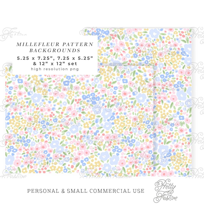 Ditsy Millefleur Printable Background Papers 7x5, 12x12, Floral Pastel ...