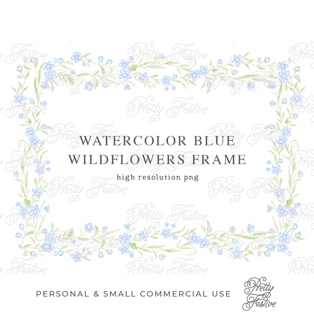 Watercolour Blue Wild Flowers Border Frame Clipart, Heirloom ...