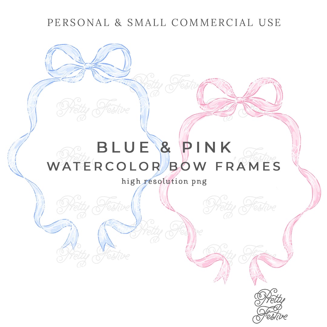 Pink & Blue Bow Frames Watercolor Clipart Png, Preppy Bow Crest, Grand ...