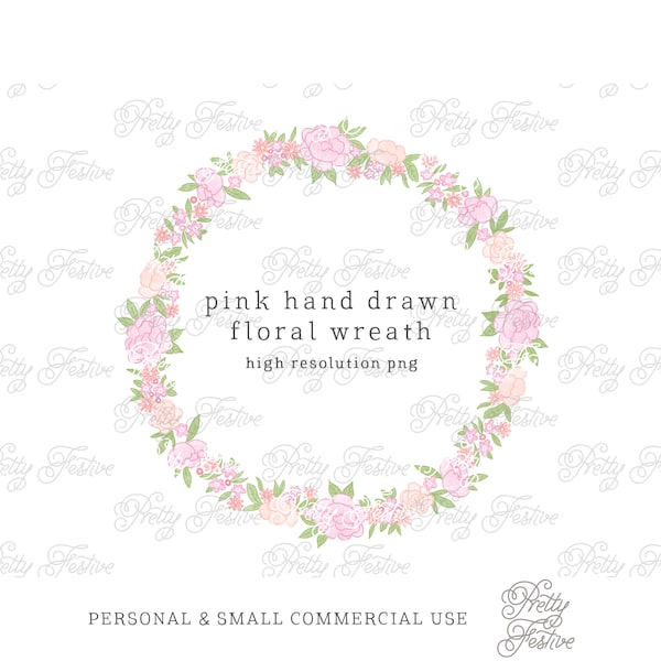 Pretty Pink Floral watercolour Wreath Frame clipart |  Pink Rose watercolour flower border frame for printable personalized stationery 049