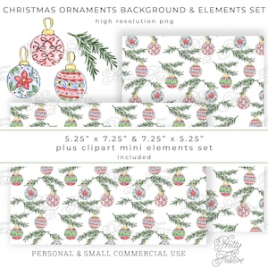 Christmas Baubles and Fir Garland Swags Stationery printable and clipart set, Watercolor Ornaments, 7x5, preppy, grand millennial preppy 145
