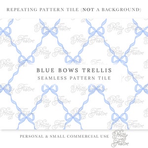 Vintage Blue Bow Trellis Seamless Repeating Pattern Block Print jpeg Preppy Handpainted fabric print, personalized stationery, gift wrap 053