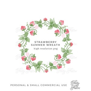Strawberry Wreath watercolour clipart border frame for personalized gifts, sublimation prints, invitations, stationery, printable labels 054