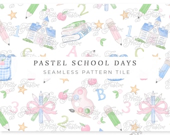 Pastel School Days Seamless Repeating Pattern , Preppy Grandmillennial Heirloom, First Day of School, Girls Apparel monogram stationery 174