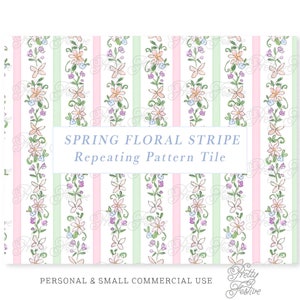 Watercolor Spring Floral Stripe Seamless Repeating Pattern, Cottagecore stripe, grandmillenial wallpaper stripe pattern, fabric printing 129