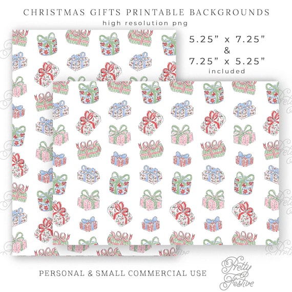 Watercolor Christmas Gifts Illustrated printable card blank 5x7 7x5, preppy, grand millennial, Photo cards, Christmas Cards 157
