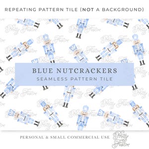 Blue Christmas Nutcracker seamless pattern, Watercolor Christmas nutcrackers repeating pattern, Chinoiserie Christmas, Christmas Cards 087