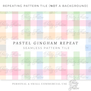 Pastel Gingham Seamless Pattern, 4 Colors, Blue Green Yellow Pink, Back to School Gingham, Fall Girls Plaid Pattern, Spring Fabric Print 174