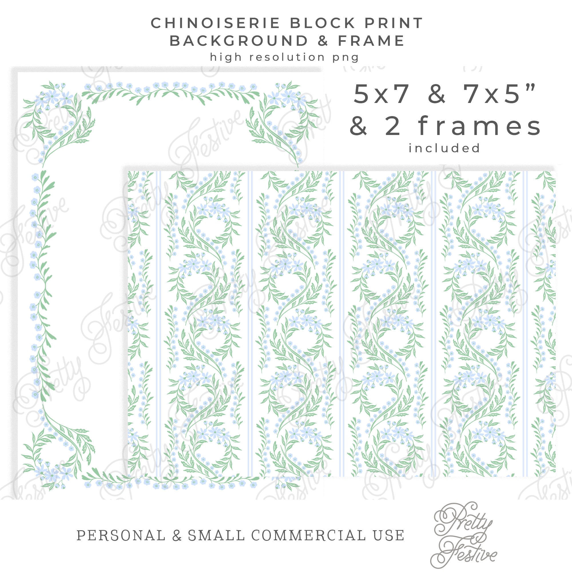 Block Print Frame Chinoiserie Blue Block Print & Frame 7x5 Watercolor Blue and - Etsy