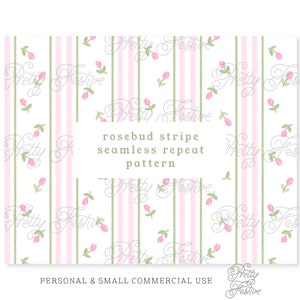 Rosebud Stripe Seamless Repeating Pattern, Cottagecore pattern, grandmillenial wallpaper stripe digital jpeg, fabric printing, dollhouse 061