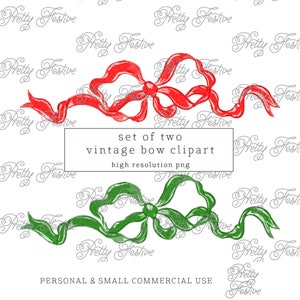 Red & Green Christmas Bow preppy watercolor png clipart, Grandmillennial Bows and Ribbon Clipart, holiday cards, photo card templates 041