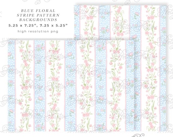 Pink & Blue Watercolor Ditsy Climbing Floral Printable Background Paper 7x5, rose stripe pattern digital design, preppy grand millennial 120
