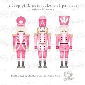 Cranberry Pink Nutcracker clipart, Watercolor Christmas nutcrackers Clipart, Chinoiserie Christmas Clipart, Chirstmas Cards 087