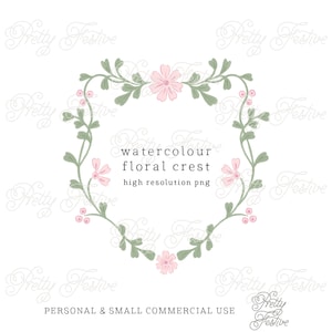 Pink Floral Crest Frame Clipart Watercolor, Hand drawn wedding crest, Vintage Pink Flower Wedding Monogram Wreath Digital Download 032