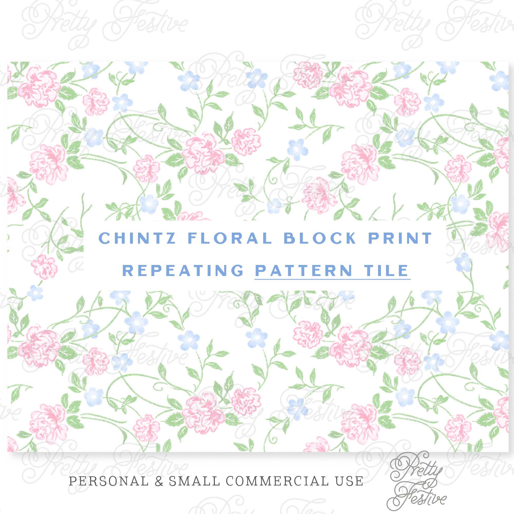 Pink and Blue Floral Chintz Trellis Block Print Seamless, Repeating Pattern File, Heirloom Pattern for fabric, personalized stationery 093