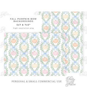 5x7 Background Pumpkin Bow Blockprint Printable Background, Fall Pumpkin Stationery, Pretty Autumn Printables, Preppy Fall Pattern 092