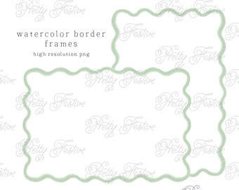 5x7" Green Wavy Watercolor Border clipart Frame Printable for note cards, monogrammed stationery, labels, birth announcements 043