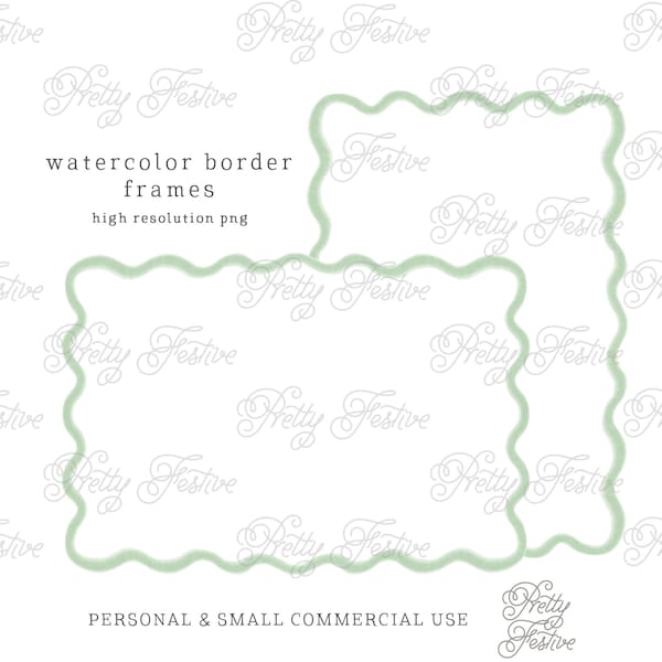 5x7" Green Wavy Watercolor Border clipart Frame Printable for note cards, monogrammed stationery, labels, birth announcements 043