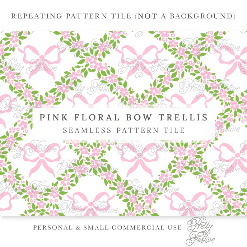 Spring Pink Floral & Pink Bow Trellis Seamless Pattern. Heirloom Pink ...
