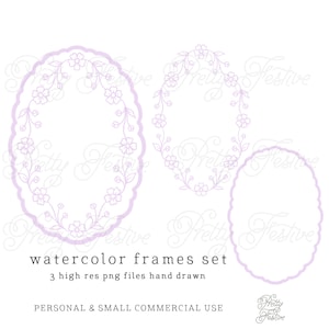 3 Lavender watercolour oval frames clipart Pastel Lilac for invitations, scrapbooking, Nursery Wreath Print, Monogrammed stationery 002
