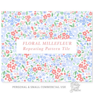 Ditsy Floral Patriotic Red White Blue Millefleur Seamless Repeating Pattern, Preppy Fabric Print, Heirloom Repeat Pattern stationery 117