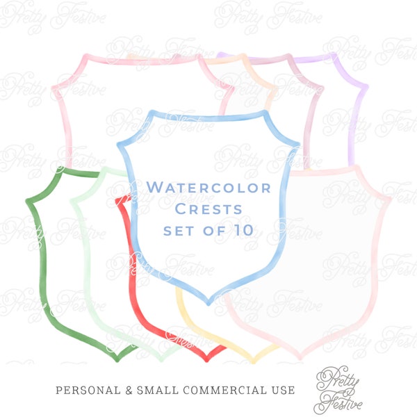 10 Watercolor Crests Clipart set, handpainted printable heraldic crests, Wedding Monograms, Printable Invitations Preppy Style, 099