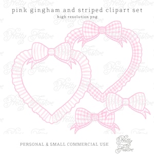 Pink Heart Shaped Bow Frame Clipart, Watercolour Ribbon Crest Plate Design, Preppy Monogram crest, Grandmillenial Bows 110