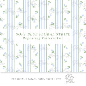 Blue Rosebud Stripe Seamless Repeating Pattern, Cottagecore pattern, grandmillenial wallpaper digital jpeg, fabric printing, dollhouse 061