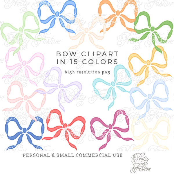 Ribbon Bow clipart, Watercolor bow png design, 15 colors, Clipart Bows for Christmas Easter Birth Announcements, Gift Tags, 102