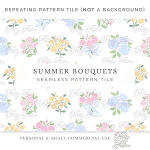 Floral Bouquet Summer Flowers and Bows Seamless Repeating Pattern, Grand Millennial Pastel Floral Ditsy  078