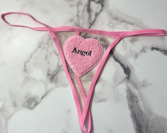 Custom Name Thong, Personalized Heart Lace Thong Bridal Thong Wedding gift Honeymoon Lingerie Bride Lingerie Valentine’s Gift, Embroidered