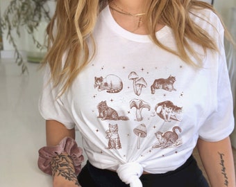 Camisa de gato Camisa de setas Ropa academia ligera Ropa academia oscura Ropa Fairycore Camisa mística Camisa celestial Grunge Fairycore