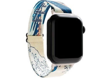 The Great Wave Adjustable Elastic Apple Watchband, Stretchy Android Watchband, smart watch band, Google Pixel Fitbit Adapters