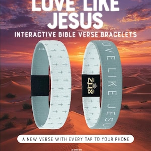 Bible Verse Bracelets - Love Like Jesus Compatible with iPhone & Android, Scan for Daily Scripture, Stretchy Elastic, Fun Gift for Men Women