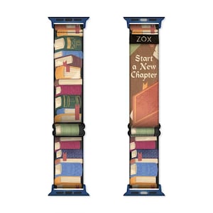 Start A New Chapter, Book Lover Adjustable Elastic Apple Watchband, Book Worm Stretchy Android Watchband, smart watch band,