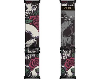Memento Mori Adjustable Elastic Apple Watchband, Stretchy Android Watchband, smart watch band, Google Pixel Fitbit Adapters, Skulls