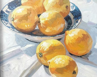 Lemons in bowl oil on canvas